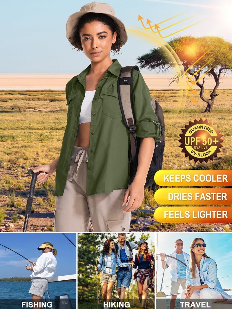 Toomett Safari Clothes for Women Sun Protection Quick Dry Lightweight Long Sleeve Travel Camp Hiking Outdoor Cool Shirts,F5026,Army Green,S - Image 5